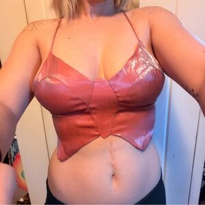 Shiny Pink Strappy Crop Top